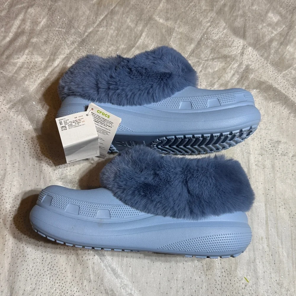 Crocs dual comfort Blue Fuzzy Clogs size women 8 men 6 f - Picture 4 of 7